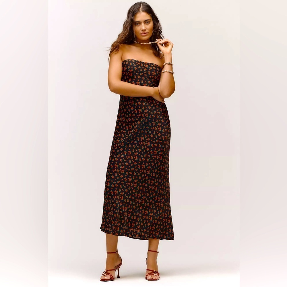 Anthropologie Black Strapless Floral Maxi Dress NWT